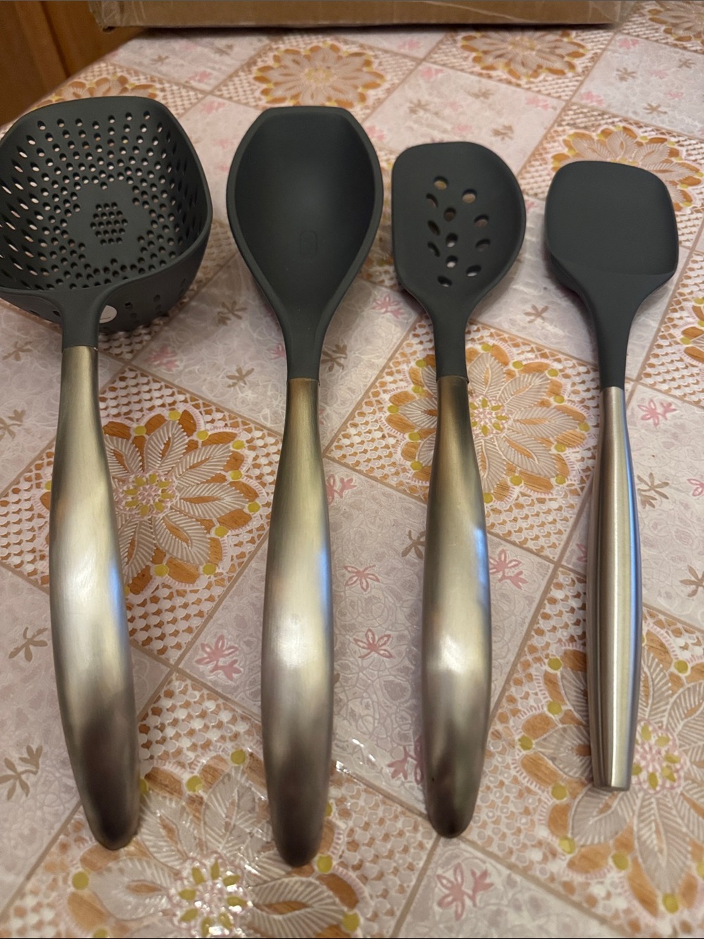 Princess House Black Silicone & Brushed Metal 4-Piece Utensil Set